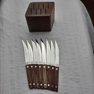 Vintage Vernco Gunstock High Carbon Stainless‎ Steel 8pc Knife Set w/Block